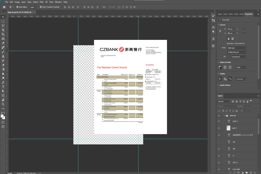 Modèle Word et PDF de relevé bancaire professionnel de la China Zheshang Bank template Modèle Word et PDF de relevé bancaire professionnel de la China Zheshang Bank template